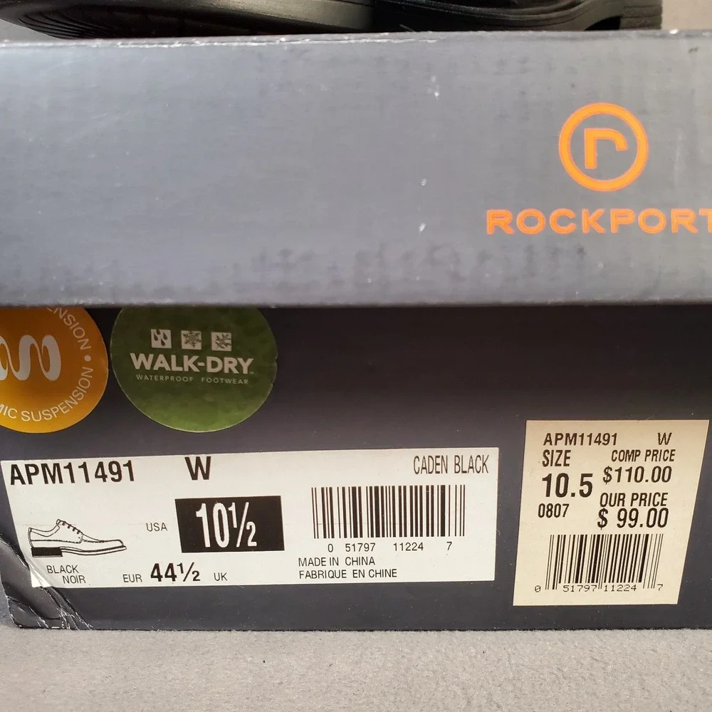 Rockport Oxford Shoes Mens 10.5W‎ Black Leather Walk Dry Waterproof APM11491